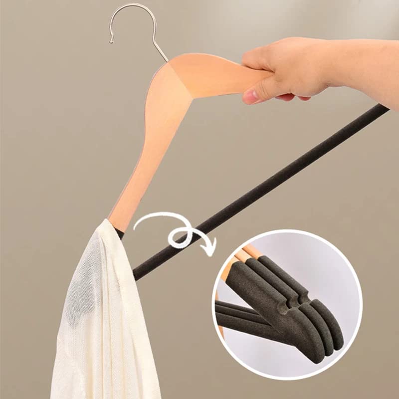 GREEYA Cloth Hanger – Greeya Wooden Cloth Hangers with Non-Slip Velvet Grip and 360 Degree Swivel Chrome Hook - Hangers for Wardrobe and Cupboard - Set of (24) - Image 4