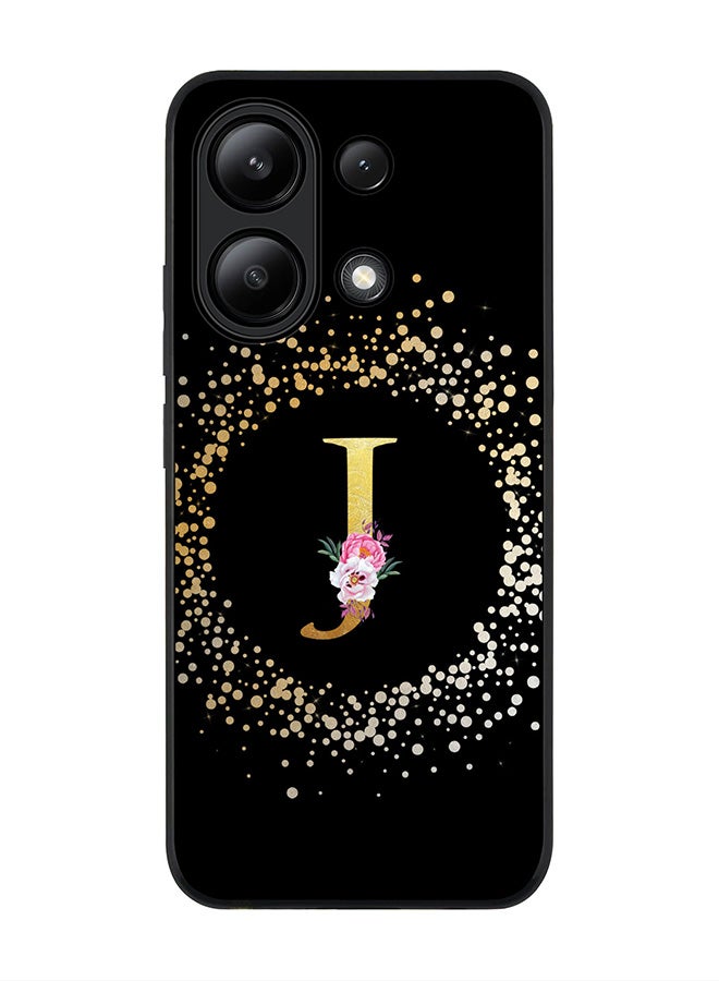 Stylizedd Rugged Black edge case for Xiaomi Redmi Note 13 4G, Slim fit Cover Custom Monogram Initial Letter Floral Pattern Alphabet - J ( Black ) - Image 1