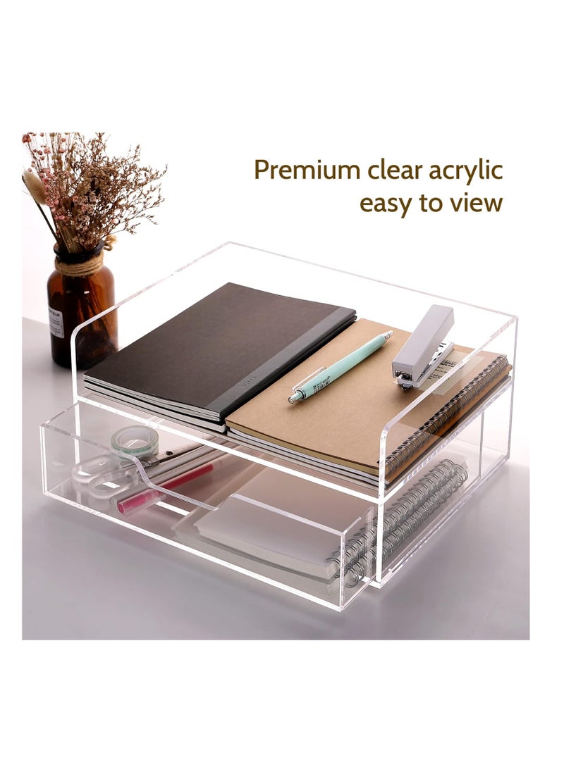 Eworld 2-Tier Acrylic Desk Organizer, Stylish and Transparent Solution with Rounded Edges, Effortlessly Enhance Vertical Storage with Stacking Paper Tray and Drawer for Letter/A4 Printer Paper, Magazines  - Image 4