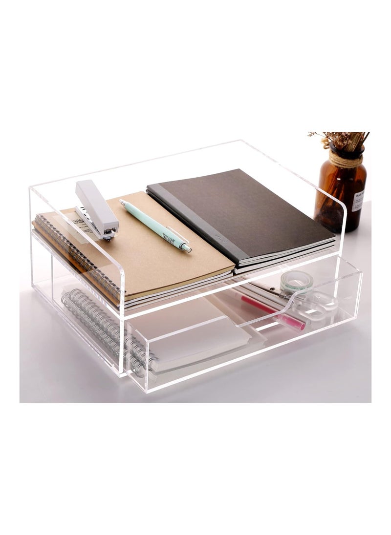 Eworld 2-Tier Acrylic Desk Organizer, Stylish and Transparent Solution with Rounded Edges, Effortlessly Enhance Vertical Storage with Stacking Paper Tray and Drawer for Letter/A4 Printer Paper, Magazines  - Image 3