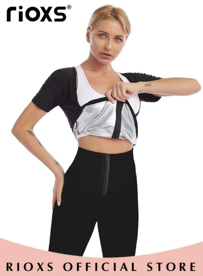 Women Compression Shapewear Tops, Short Sleeve Hot Waist Trainer, Underbust Tummy Control Body Shaper, Underbust Corset with Zipper, Lightweight Comfortable Sweat Fitness Shirt, Sauna Effect Tops, Easy to Wear and Take Off