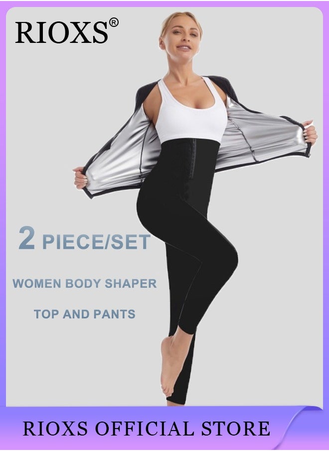 RIOXS Women Compression Shapewear Tops, Short Sleeve Hot Waist Trainer, Underbust Tummy Control Body Shaper, Underbust Corset with Zipper, Lightweight Comfortable Sweat Fitness Shirt, Sauna Effect Tops, Easy to Wear and Take Off  - Image 2
