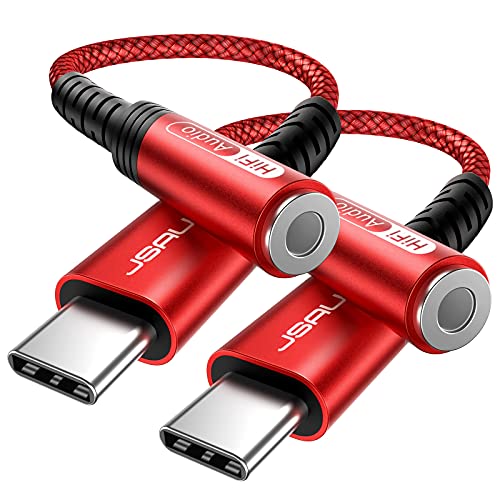 JSAUX 2-Pack USB Type C to 3.5mm Female Headphone Jack Adapter, USB C to Aux Audio Dongle Cable Cord Compatible with iPhone 15 Pro Max/15 Pro/15 Plus/15, Samsung Galaxy S23/S22, iPad Pro, Pixel - Red - Image 1