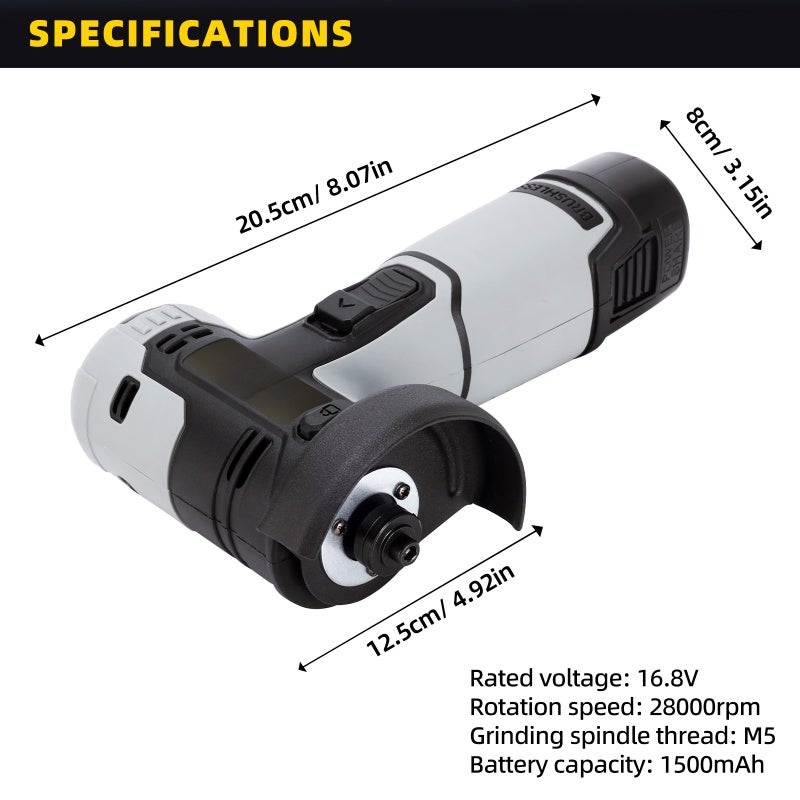 Cordless Angle Grinder: 16.8V 1500mAh 2 Batteries 28000 Rpm - Ergonomic Anti-Slip Handle Thickened Protection Cover for Indoor Outdoor Decoration Property Maintenance - Image 3