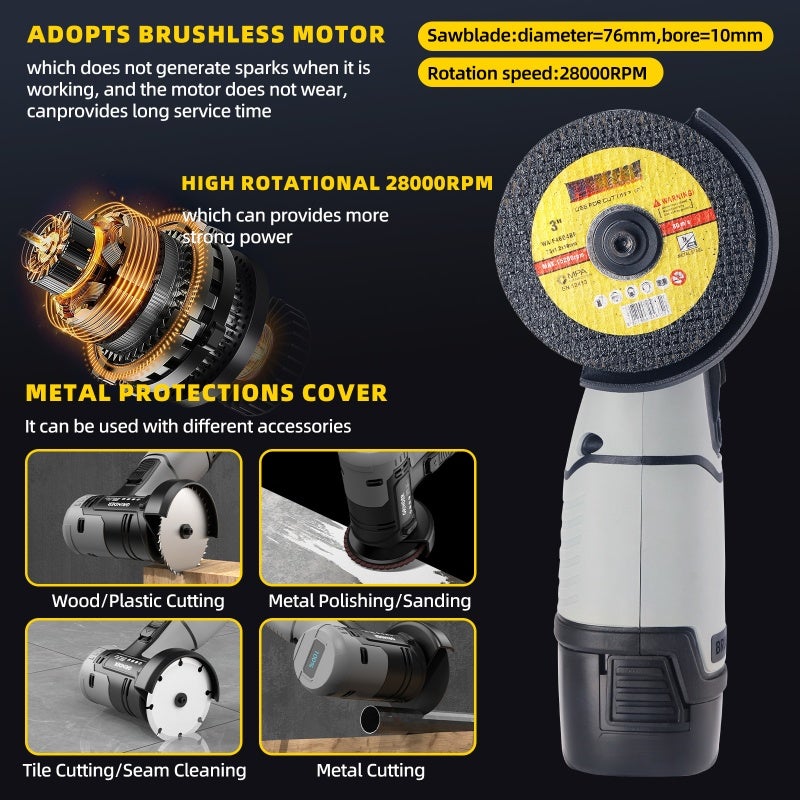 Cordless Angle Grinder: 16.8V 1500mAh 2 Batteries 28000 Rpm - Ergonomic Anti-Slip Handle Thickened Protection Cover for Indoor Outdoor Decoration Property Maintenance - Image 5