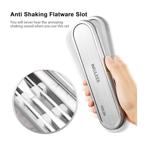 INKULEER Travel Cutlery Set - 18/8 Stainless Steel Reusable Utensils with Metal Case, Portable Silverware for Camping, Office, Travel & Outdoor Dining - Image 4