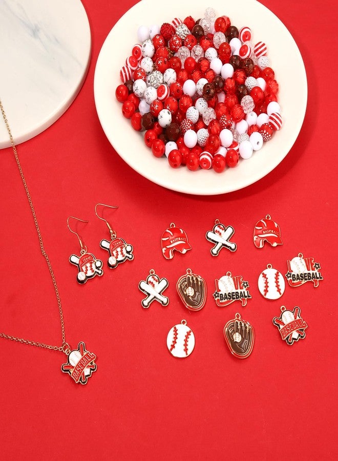 CEALXHENY 2400PCS+ Baseball Beads for Bracelet Making Clay Heishi Beads Crystal Pearl Letter Gold Spacer Bead Baseball Charms for Bracelet Necklace Making Game Day Party Favors DIY Crafts (Red White) - Image 3