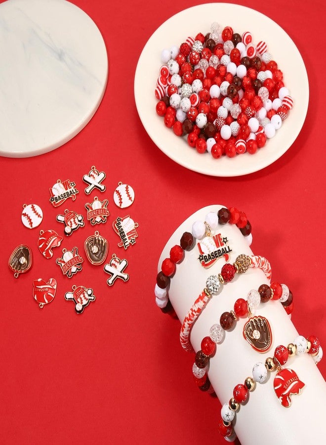 CEALXHENY 2400PCS+ Baseball Beads for Bracelet Making Clay Heishi Beads Crystal Pearl Letter Gold Spacer Bead Baseball Charms for Bracelet Necklace Making Game Day Party Favors DIY Crafts (Red White) - Image 2
