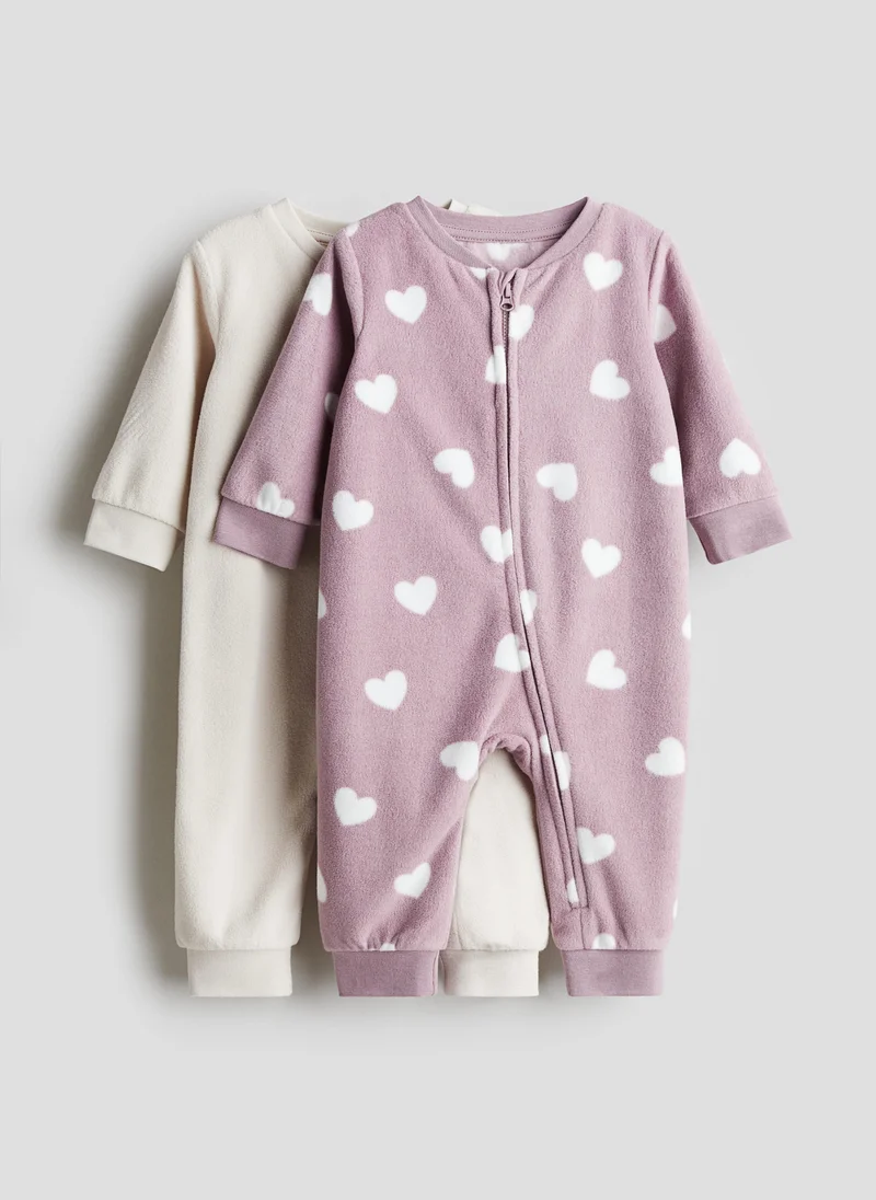 H&M 2-Pack Fleece Zip-Up Sleepsuits