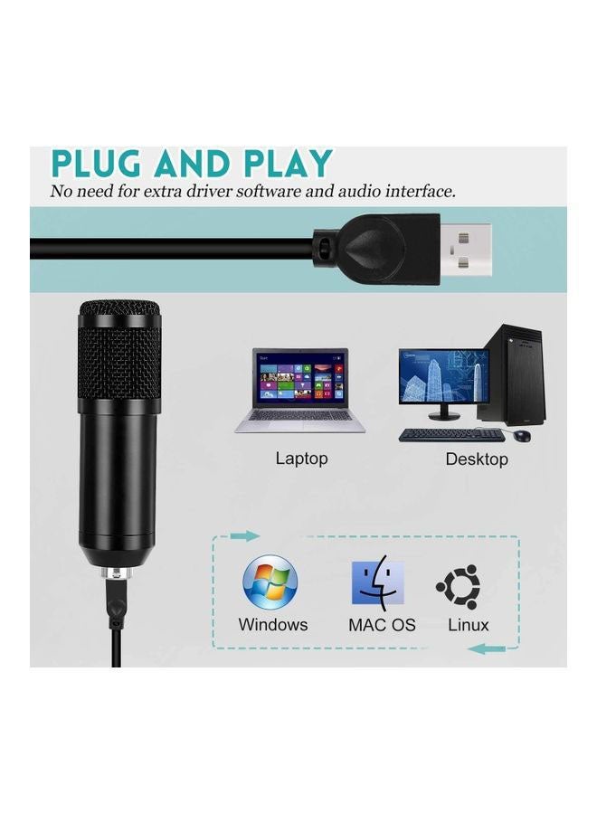 مجموعة ميكروفون مكثف بمنفذ USB مع حامل قابل للتعديل. أسود - Image 3