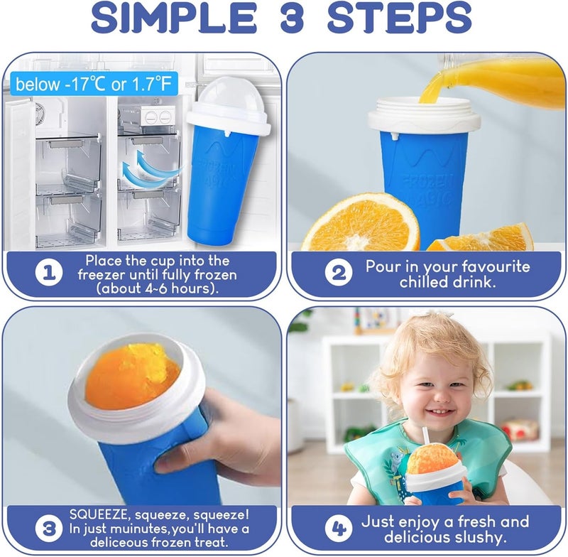 FANS-ONE Slushie Cup, 3 Pack Frozen Magic Slushy Cup, Reusable Slushy Maker Cup for Juice Ice Cream Milk Yogurt, DIY Smoothie Cups with Lid & Straw for Kids Friends Family (Blue+Pink+Green) - Image 2