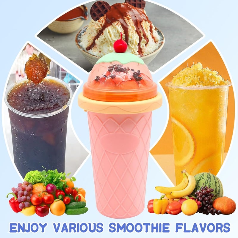 FANS-ONE Slushie Cup, 3 Pack Frozen Magic Slushy Cup, Reusable Slushy Maker Cup for Juice Ice Cream Milk Yogurt, DIY Smoothie Cups with Lid & Straw for Kids Friends Family (Blue+Pink+Green) - Image 4