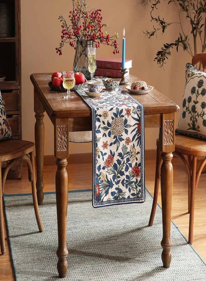 patdrea Designer Blue Cottage Rustic Floral Patterned Extra Long,Wrinkle Resistant Linen Table Runner 118 Inch Long,Decoration for Kitchen Dining and Coffee Tables Banquet Christmas , 12"x118" - Image 3