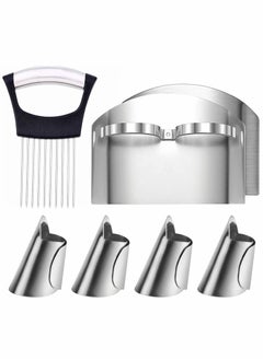 Onion Holder Slicer, 6PCS Finger Guard Set for Cutting, Stainless Steel Finger Protector, Thumb Guard Peelers for Onion Nuts Kitchen Tool Avoid Hurting When Slicing and Chopping