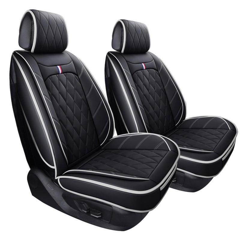 2 Front Drive Seat Covers Waterproof Faux Leather Universal Compatible with Honda Hyundai Elantra Toyota Tacoma Sentra Xterra Frontier Ford Escape Ranger Prius Acura2 PCS Front BlackWhite