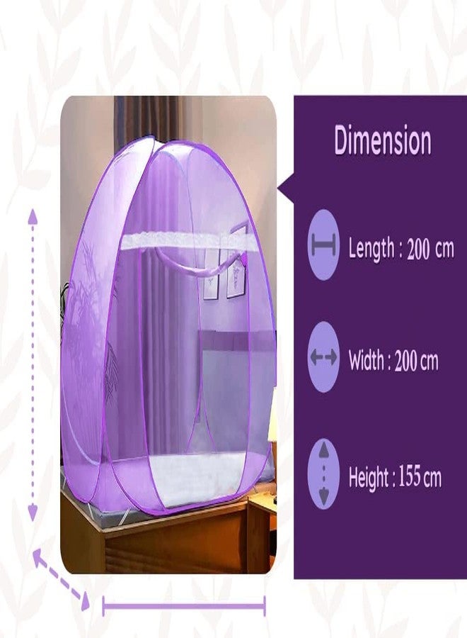 CLONEZO Mosquito Net for Double Bed King Size with a Mobile Pocket Foldable Machardani Polyester 30GSM Strong Net PVC Coated Corrosion Resistant Steel Wire Color Full Pulple - Image 2