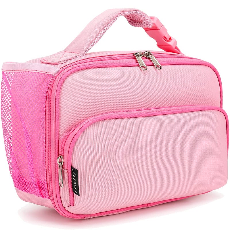 FlowFly Kids Lunch box Insulated Soft Bag Mini Cooer Back to School Thermal Meal Tote Kit for Girls BoysPink