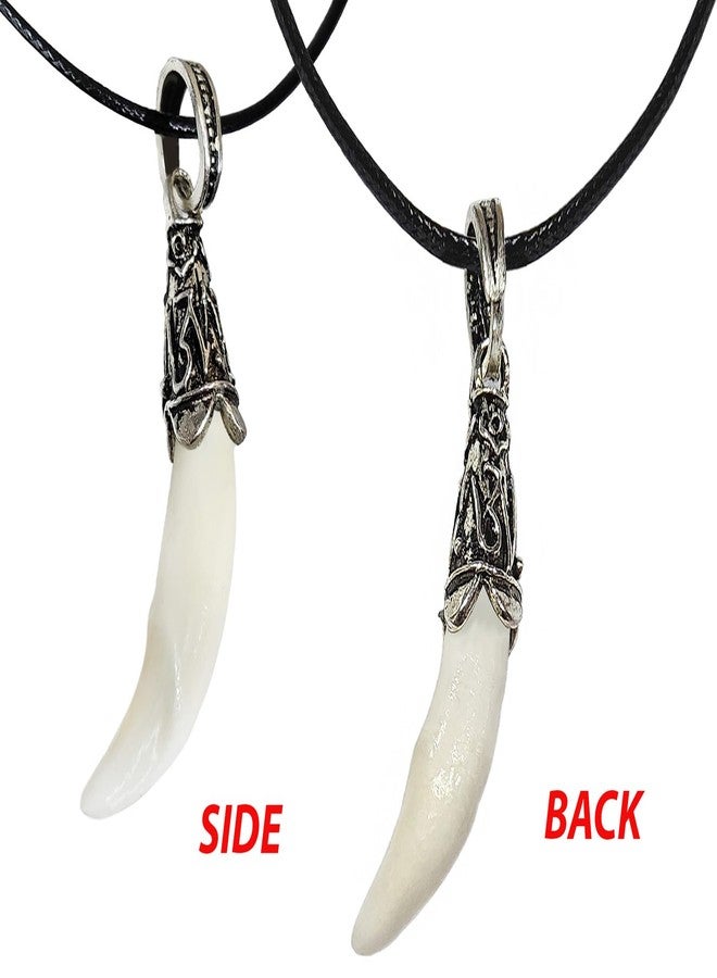 بيجو دي جا قلادة من Bijoux de Ja على شكل ناب ذئب، تشبه الكلب، تميمة قبلية أصلية، خرزة عظمية، قلادة سوداء مستديرة، مناسبة للجنسين - Image 2