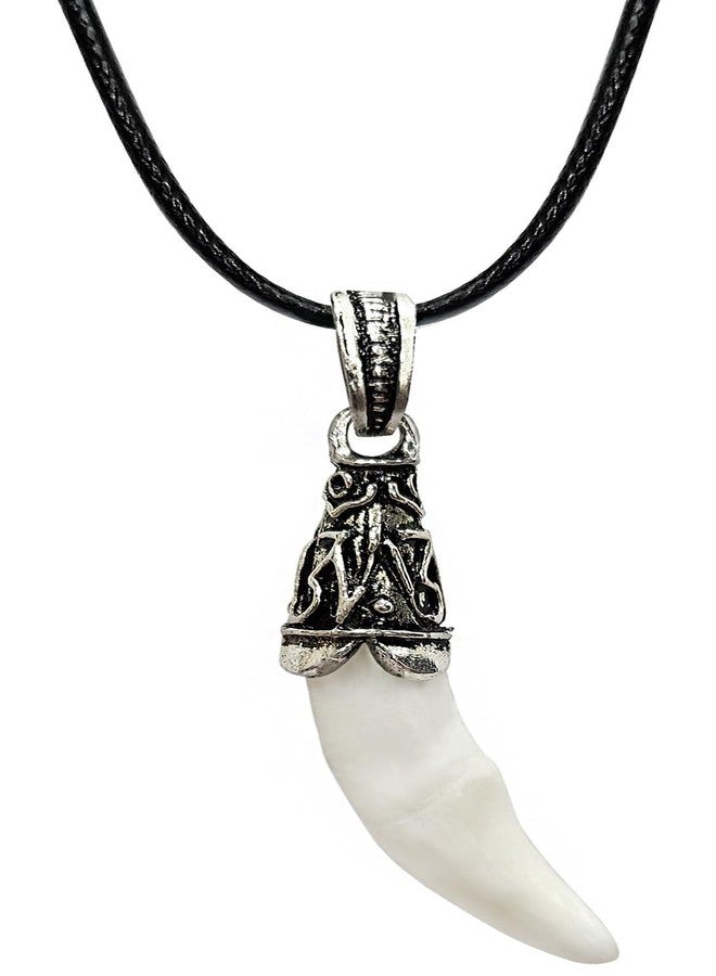 بيجو دي جا قلادة من Bijoux de Ja على شكل ناب ذئب، تشبه الكلب، تميمة قبلية أصلية، خرزة عظمية، قلادة سوداء مستديرة، مناسبة للجنسين - Image 1