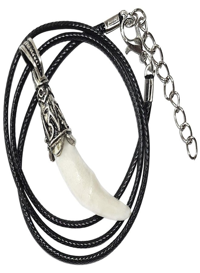 بيجو دي جا قلادة من Bijoux de Ja على شكل ناب ذئب، تشبه الكلب، تميمة قبلية أصلية، خرزة عظمية، قلادة سوداء مستديرة، مناسبة للجنسين - Image 5