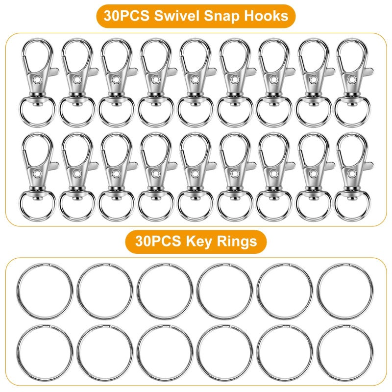 Sucrown 60PCS Keychain Making Kit, Including 30PCS Keychains Clips Hooks and 30PCS Key Chain Rings, Lobster Claw Clasps with Keychains Rings Accessories for Jewelry Making - Image 2