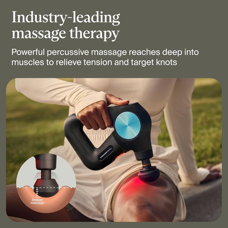 Theragun Therabody Theragun PRO Plus  6in1 Deep Tissue Percussion Massage Gun Handheld Personal Massager for Full Body Pain Relief  Muscle Tension with Biometric Breathwork Vibration  Heated Attachments - Image 4