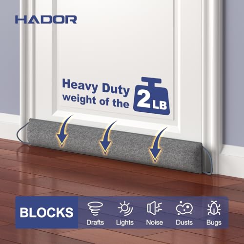 HADOR 32 Inch Weighted Door Draft Stopper - Under Door Snake Pillow, Blocks Cold Air/Wind/Noise, Heavy Duty Soundproof Bottom Filler (Covers Gaps Up to 3"), Winter Patio Sliding Window Seal, Grey - Image 2