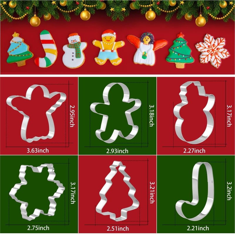 KELOFKO Christmas Cookie Cutter Set - 6 Pieces Christmas Cookie Cutter Shapes, Stainless Steel Cookie Cutters - Gingerbread Man, Snowflake, Christmas Tree, Angel, Snow Man,Candy Cane for Holiday - Image 3