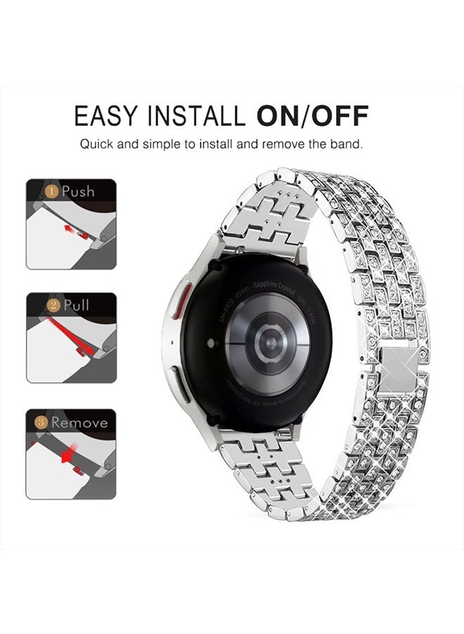 DEALELE Bands Compatible with Samsung Galaxy Watch 6/6 Classic / 5/5 Pro/Galaxy Watch 4/4 Classic / 3 41mm / Active 2, 20mm Shiny Diamond Metal Replacement Strap for Women Men (Silver) - Image 3