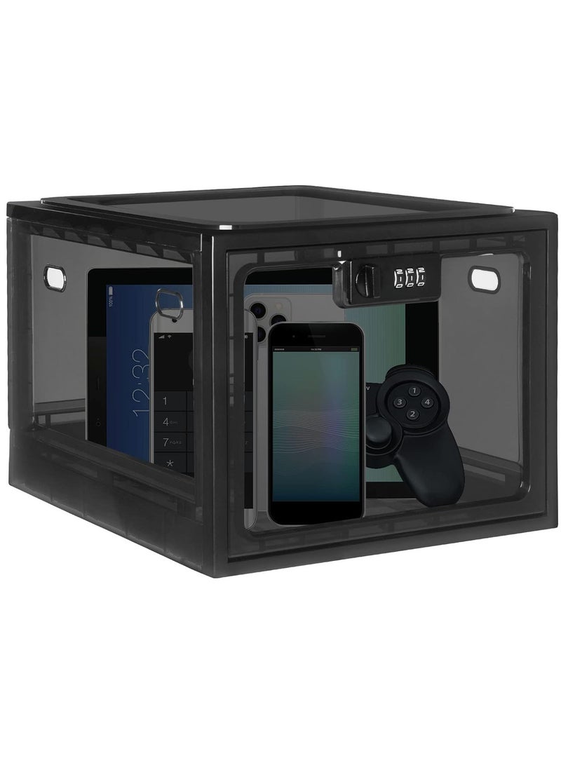 صندوق قفل المكتب المنزلي ذو سعة كبيرة وشفاف قابل للتكديس، حاوية قابلة للقفل للأدوية، صندوق قفل آمن، صندوق تخزين الأدوية، منظم تخزين الثلاجة للمطبخ والمنزل والمكتب الآمن - Image 1