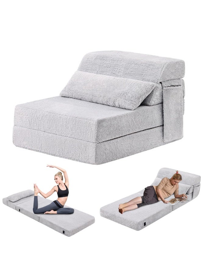 YSOAE Portable Comfy Folding Sofa Bed, Fold Out Sleeper Couch with Back Support,  Futon Mattress for Travel & Camping, Floor Lounger Chair Bed for Living Room, Guest Room, Dorm, Apartment, Light Grey - Image 1
