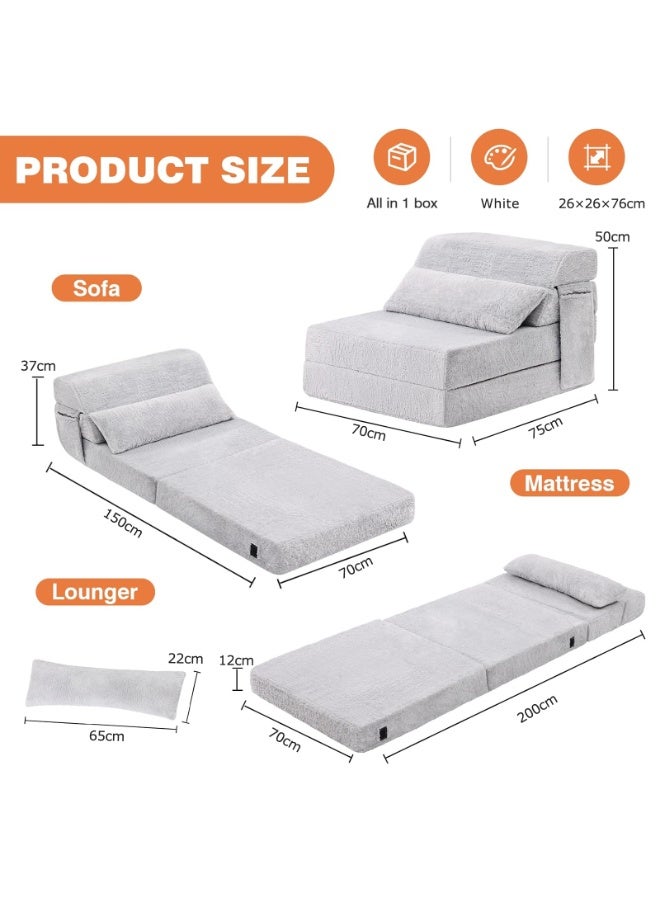 YSOAE Portable Comfy Folding Sofa Bed, Fold Out Sleeper Couch with Back Support,  Futon Mattress for Travel & Camping, Floor Lounger Chair Bed for Living Room, Guest Room, Dorm, Apartment, Light Grey - Image 4