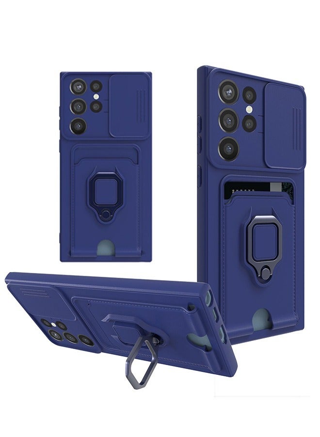 Case for Samsung Galaxy S23 ULTRA, Kickstand & Camera Slide Cover Ultra Thin Shockproof Case, Heavy Duty Shockproof Full Body Shell Protection (Blue) - Image 1