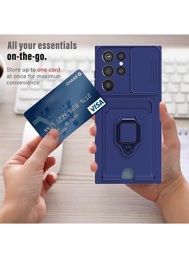 Case for Samsung Galaxy S23 ULTRA, Kickstand & Camera Slide Cover Ultra Thin Shockproof Case, Heavy Duty Shockproof Full Body Shell Protection (Blue) - Image 2