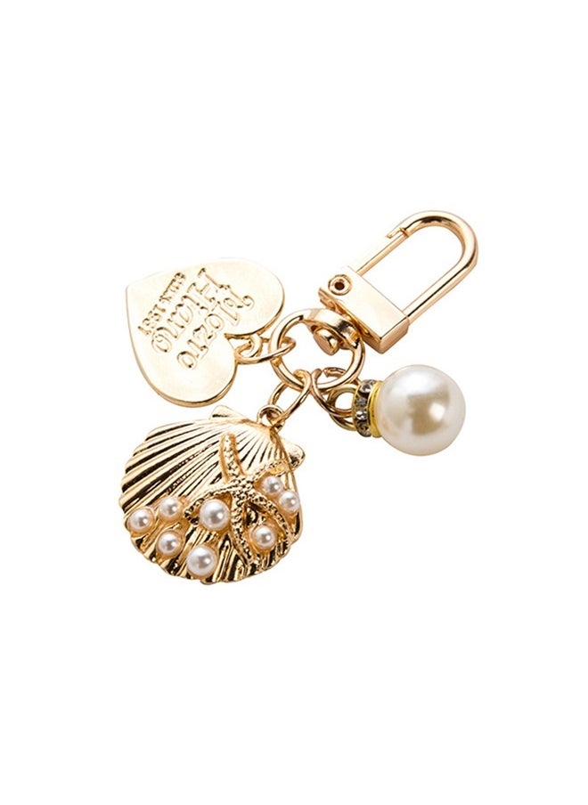 yongsheng Creative Peach Heart Shell Keychain Cute Metal Jewelry Accessory Pearl Pendant Earphone Case Bag Decorative Key Organizer Pearl shell,Pearl Keychain Seashell Keychains Keychain Headset Pendant Bag Charms Gift for Women  - Image 1