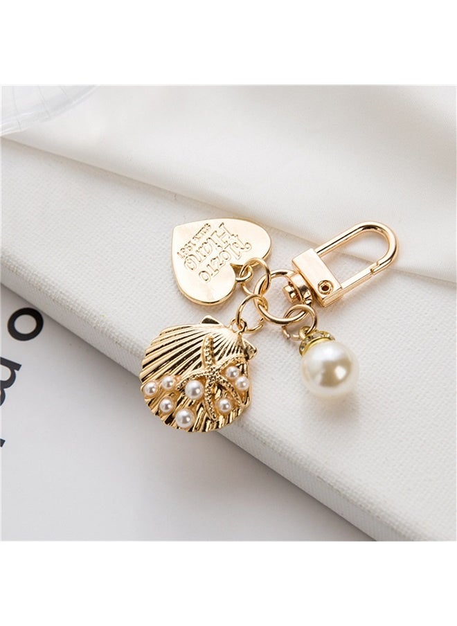 yongsheng Creative Peach Heart Shell Keychain Cute Metal Jewelry Accessory Pearl Pendant Earphone Case Bag Decorative Key Organizer Pearl shell,Pearl Keychain Seashell Keychains Keychain Headset Pendant Bag Charms Gift for Women  - Image 3