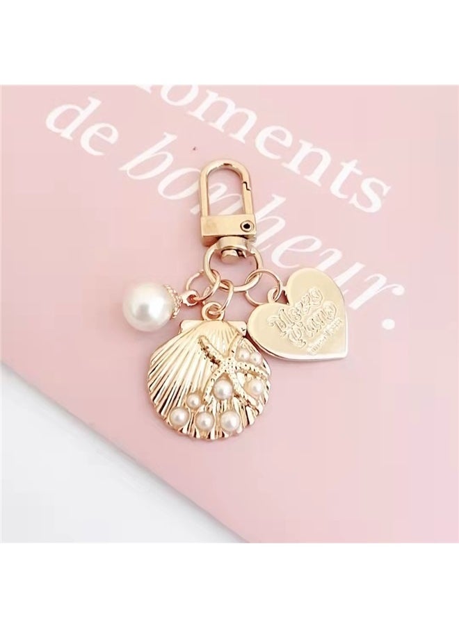 yongsheng Creative Peach Heart Shell Keychain Cute Metal Jewelry Accessory Pearl Pendant Earphone Case Bag Decorative Key Organizer Pearl shell,Pearl Keychain Seashell Keychains Keychain Headset Pendant Bag Charms Gift for Women  - Image 4