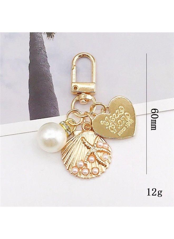 yongsheng Creative Peach Heart Shell Keychain Cute Metal Jewelry Accessory Pearl Pendant Earphone Case Bag Decorative Key Organizer Pearl shell,Pearl Keychain Seashell Keychains Keychain Headset Pendant Bag Charms Gift for Women  - Image 5