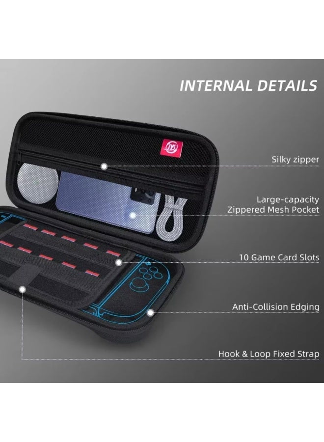 Carry Case for Switch 2 2025 with 10 Game Cards Holder, Protective Hard Portable Travel Bag Cover Shell Pouch Mesh Pockets for Accessories (Black) - Image 5