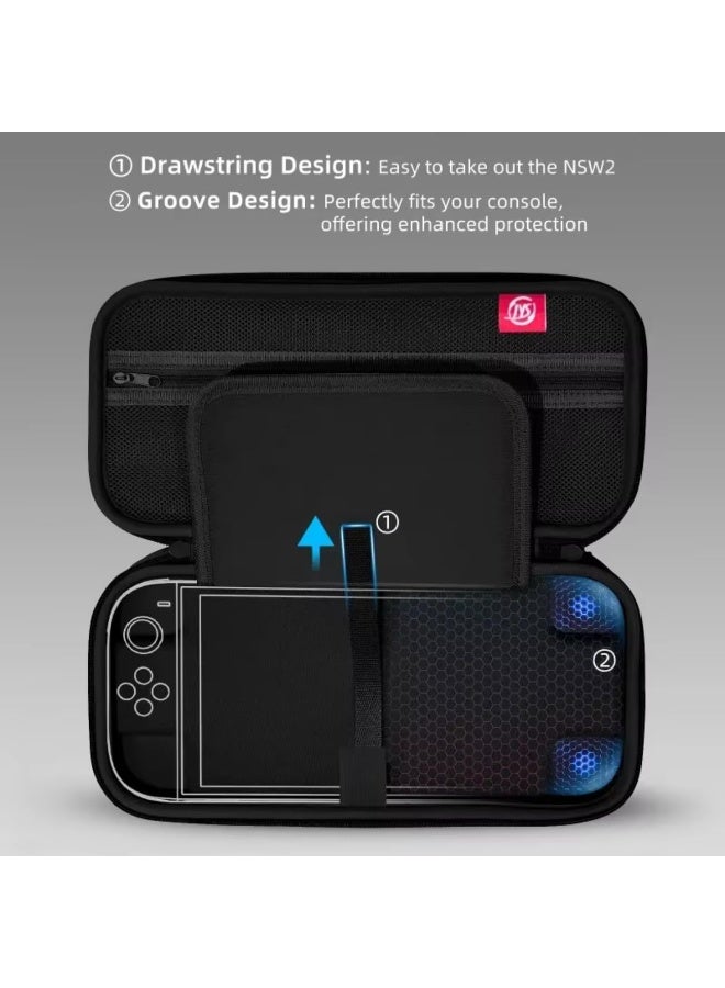 Carry Case for Switch 2 2025 with 10 Game Cards Holder, Protective Hard Portable Travel Bag Cover Shell Pouch Mesh Pockets for Accessories (Black) - Image 4