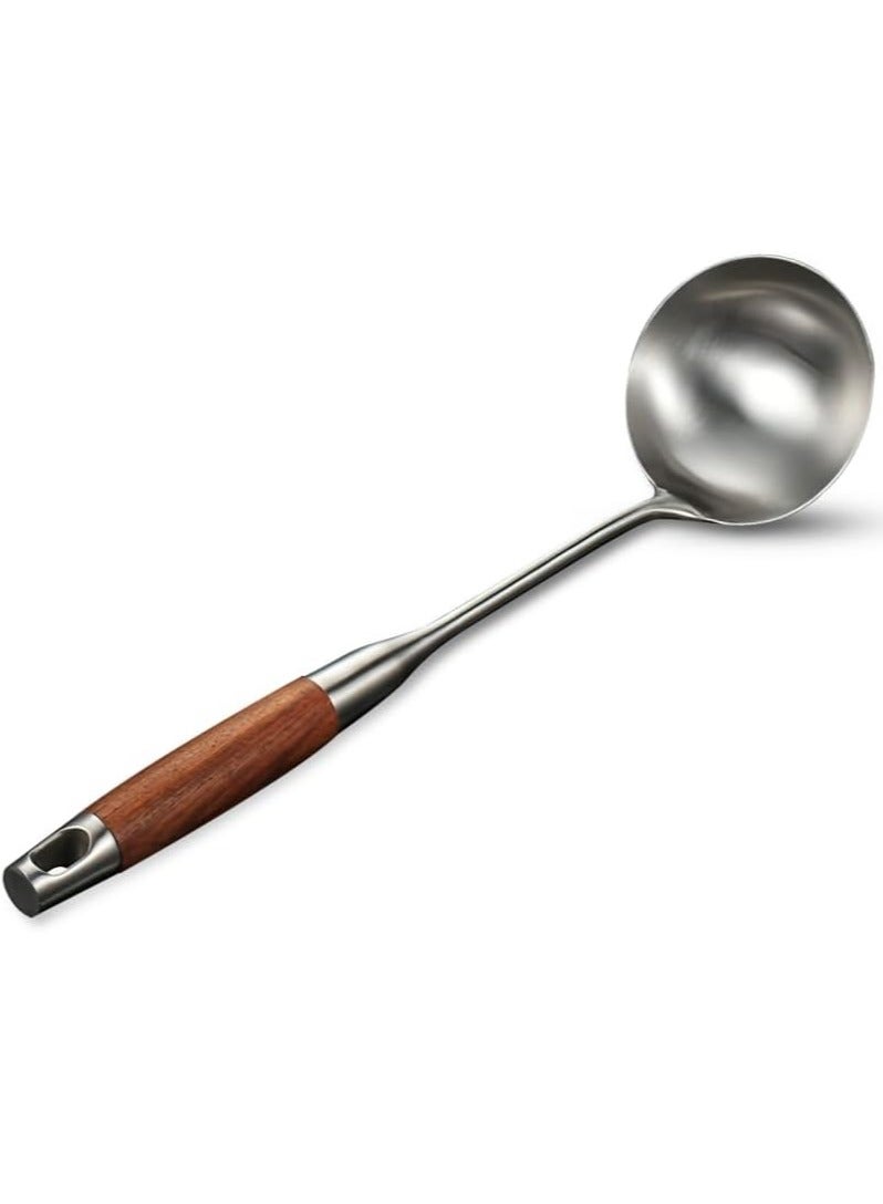 BERAM Soup Ladle Stainless Steel Soup Spoon Kitchen Tool with Wooden Handles Cooking Utensil Serving Spoon Food Grade Non-Deformable Compact Silver - Image 1