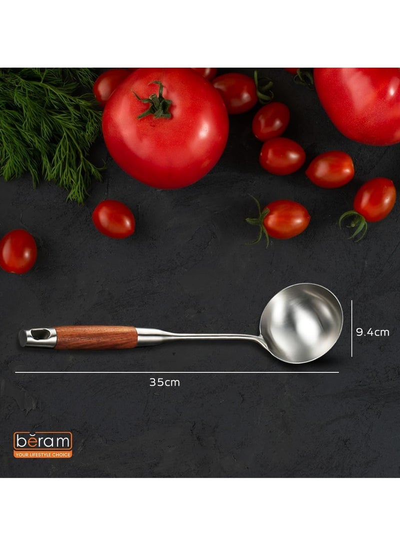 BERAM Soup Ladle Stainless Steel Soup Spoon Kitchen Tool with Wooden Handles Cooking Utensil Serving Spoon Food Grade Non-Deformable Compact Silver - Image 2