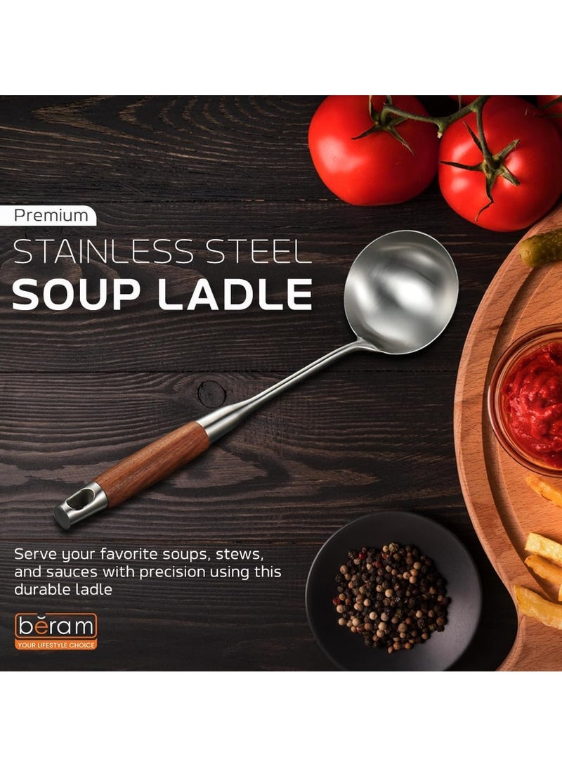 BERAM Soup Ladle Stainless Steel Soup Spoon Kitchen Tool with Wooden Handles Cooking Utensil Serving Spoon Food Grade Non-Deformable Compact Silver - Image 3