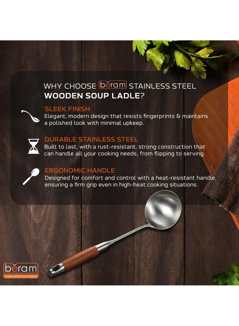 BERAM Soup Ladle Stainless Steel Soup Spoon Kitchen Tool with Wooden Handles Cooking Utensil Serving Spoon Food Grade Non-Deformable Compact Silver - Image 4