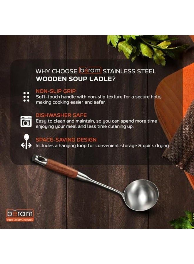 BERAM Soup Ladle Stainless Steel Soup Spoon Kitchen Tool with Wooden Handles Cooking Utensil Serving Spoon Food Grade Non-Deformable Compact Silver - Image 5