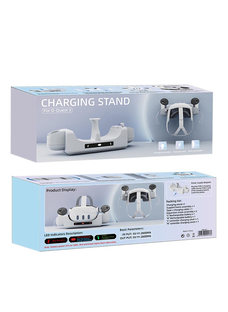 VR Charging Station for Oculus/Meta Quest 3 Charging Dock Supports LED Indicator Charging Dock Station with Magnetic Attachment for VR Console and Touch Controller