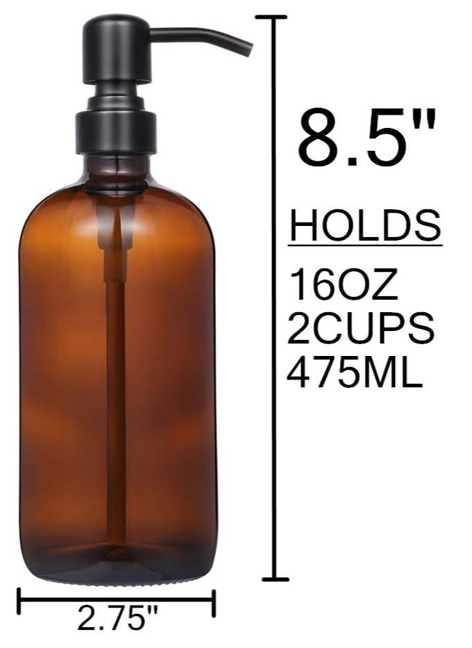 Oasisgalore 2 Pack Thick Amber Glass Pint Jar Soap Dispenser,16ounce Boston Round Bottles Dispenser for Lotion Soap  - Image 4
