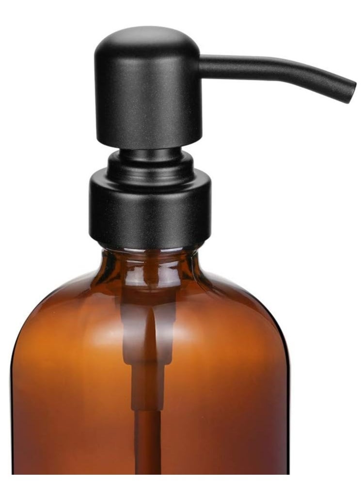 Oasisgalore 2 Pack Thick Amber Glass Pint Jar Soap Dispenser,16ounce Boston Round Bottles Dispenser for Lotion Soap  - Image 2