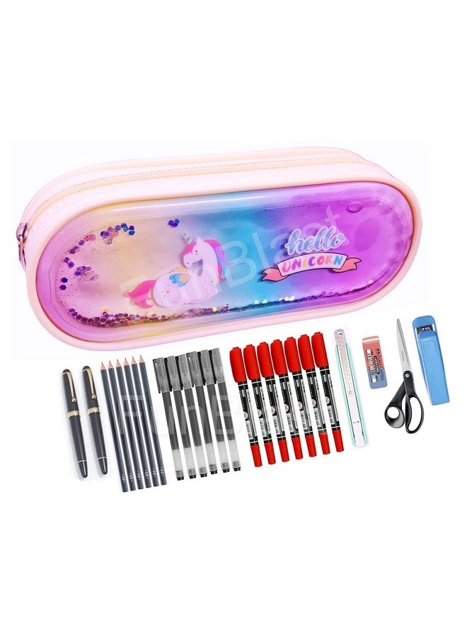 فنبلاست حقائب أقلام فن بلاست للبنات - حقيبة يونيكورن للأدوات المكتبية - حقيبة متعددة الأغراض، حقيبة لامعة بطبعة يونيكورن للبنات، هدية إرجاع للبنات (ألوان متنوعة) - Image 1