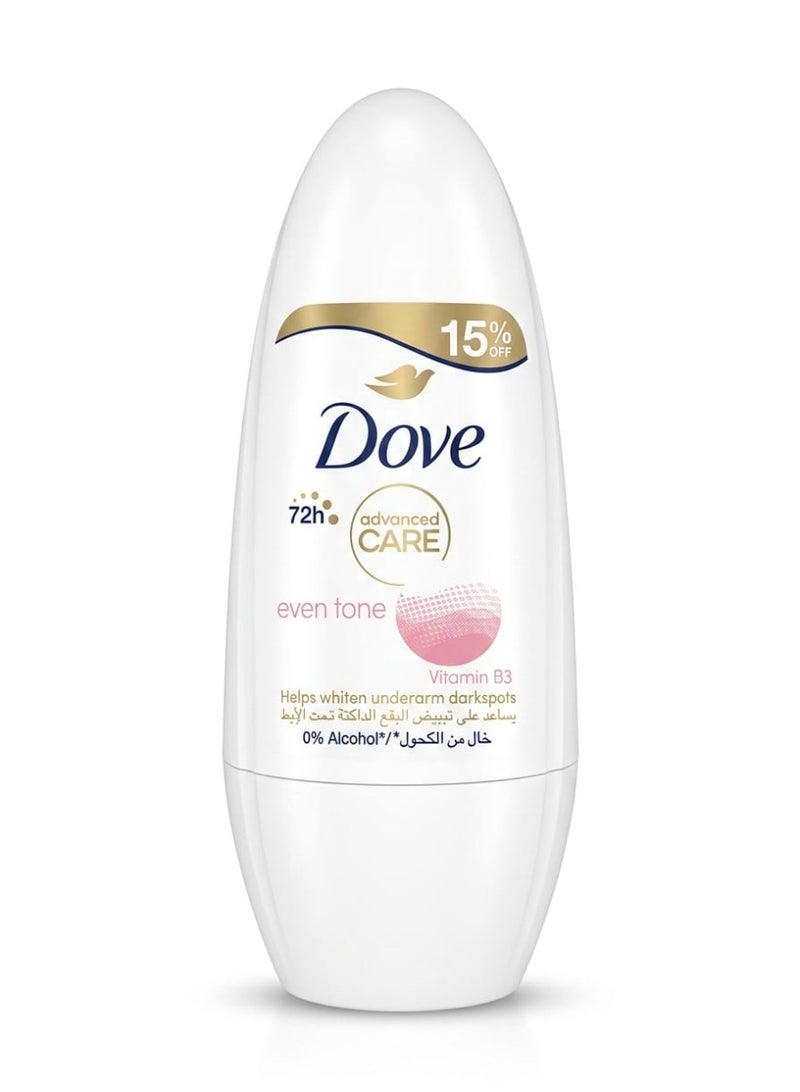 Dove Even Tone Antiperspirant Deodorant Roll on for Women 50ml